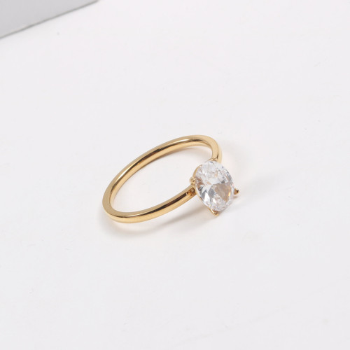 鵞蛋鋯石戒指 細戒指 鈦鋼電鍍18k金