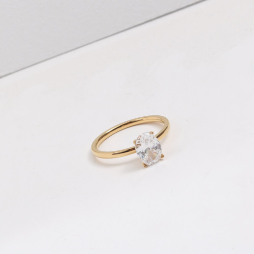 鵞蛋鋯石戒指 細戒指 鈦鋼電鍍18k金