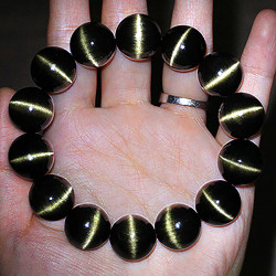 天然金曜石手串 一線天貓眼金剛圈360度東海可塘寶石手串