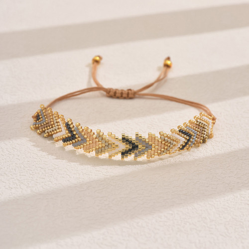 簡約波西米亞風禦幸DB古董珠Miyuki手工編織彩虹箭頭花型手鏈