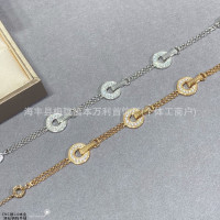 高版V金圓餅錢幣銅錢手鏈時來運轉鑲鑽滿鑽手飾精工雙層圓圈手飾