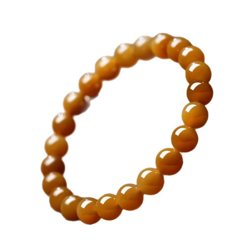 天然新疆和田玉手串且末糖料女士新中式本命年平安黃糖料玉石手鏈