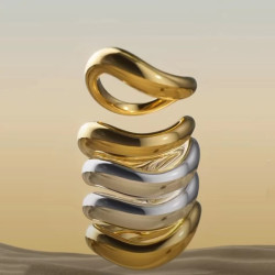 彎曲弧面戒指 鈦鋼電鍍18k金