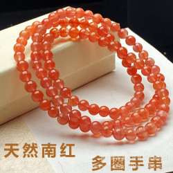 天然保山冰飄南紅瑪瑙手串多圈櫻桃紅108顆手鏈柿子紅手飾品