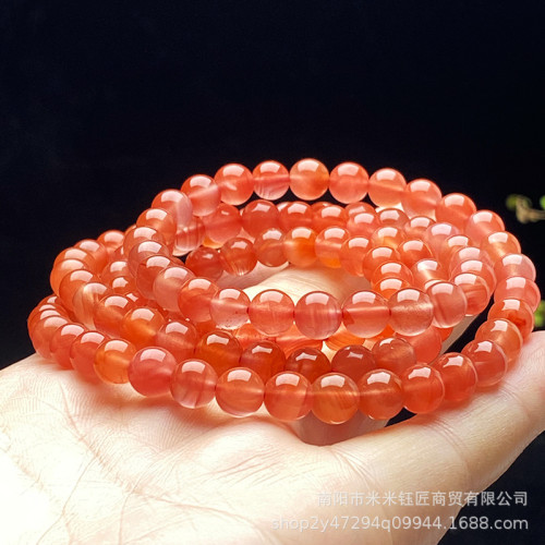 天然保山冰飄南紅瑪瑙手串多圈櫻桃紅108顆手鏈柿子紅手飾品