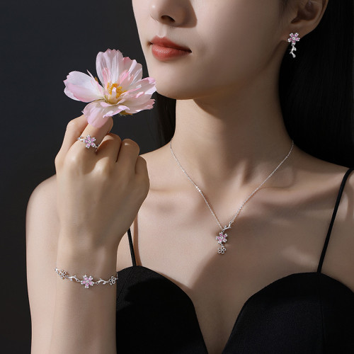 原創S925純銀櫻花手鏈女時尚粉色花朵手飾輕奢小衆設計得物風禮物