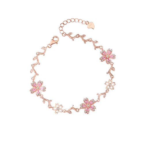 原創S925純銀櫻花手鏈女時尚粉色花朵手飾輕奢小衆設計得物風禮物