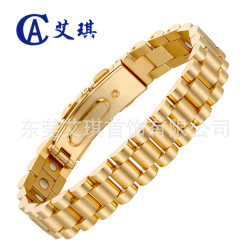 鈦鋼手鏈男刻字腕表磁療手鏈鈦鋼手鏈不掉色高級感不鏽鋼鍺石手鏈