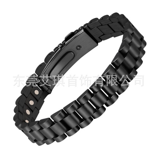 鈦鋼手鏈男刻字腕表磁療手鏈鈦鋼手鏈不掉色高級感不鏽鋼鍺石手鏈