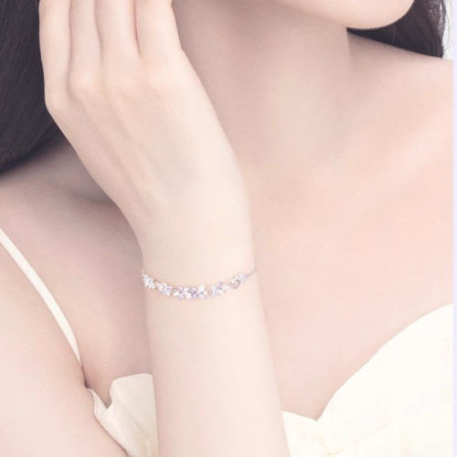 純銀紫藤花微笑手鏈女生輕奢小衆精緻花朵手飾2025年新款生日禮物