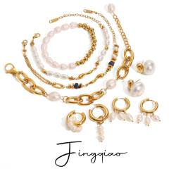 靜俏歐美不鏽鋼珍珠手鏈高級感ins輕奢耳環鈦鋼飾品earrings