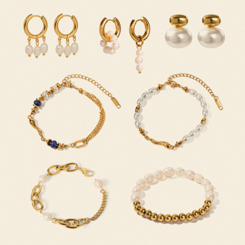 靜俏歐美不鏽鋼珍珠手鏈高級感ins輕奢耳環鈦鋼飾品earrings