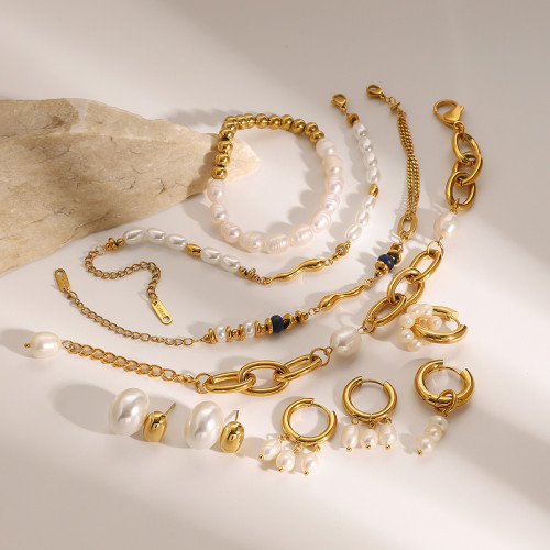 靜俏歐美不鏽鋼珍珠手鏈高級感ins輕奢耳環鈦鋼飾品earrings