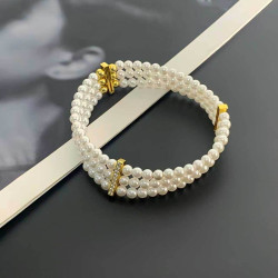 歐美三層珍珠手鏈閃鑽多層彈力珍珠手鏈可拉伸彈性仿珍珠手鐲