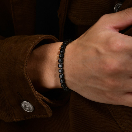 不鏽鋼黑色鋯石網球手鏈男士鈦鋼歐美時尚配飾 首飾 BR-1495 不鏽鋼黑色鋯石網球手鏈男士鈦鋼歐美時尚配飾 首飾 BR-1495