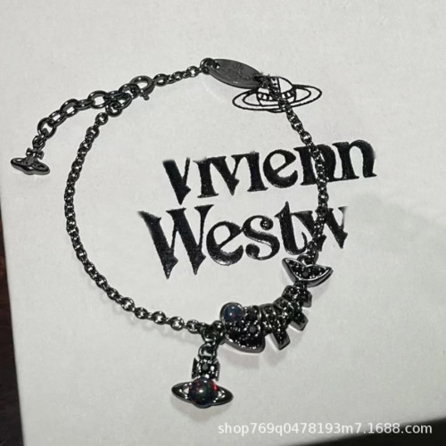 銀升祥西太後24新款滿鑽靈動魚骨土星小魚手鏈  新款高級感手環