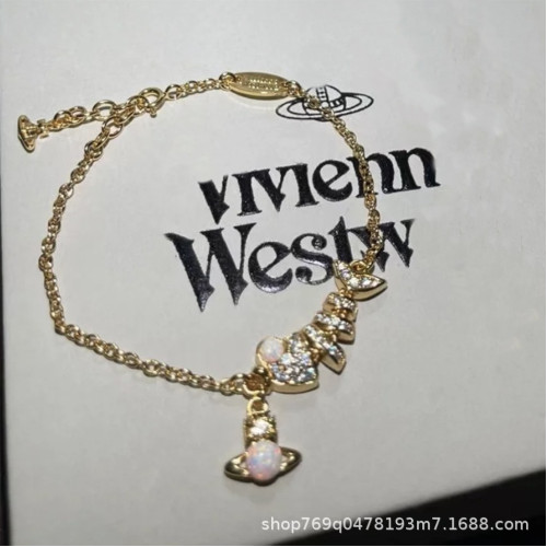 銀升祥西太後24新款滿鑽靈動魚骨土星小魚手鏈  新款高級感手環