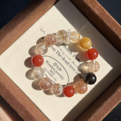 【錦鯉添財】天然金箔錦鯉膠花紅瑪瑙黑金超七手串黃膠花小衆復古