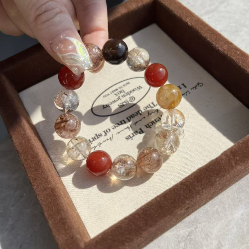 【錦鯉添財】天然金箔錦鯉膠花紅瑪瑙黑金超七手串黃膠花小衆復古