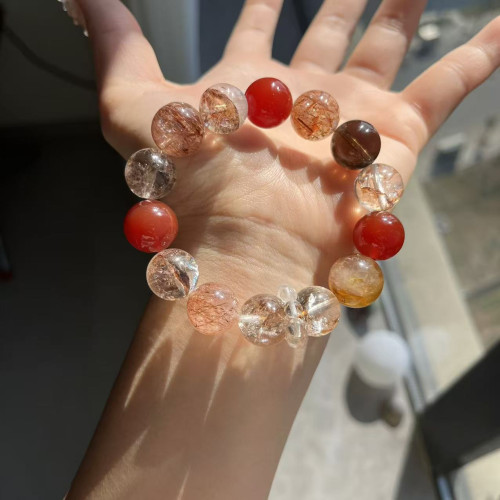 【錦鯉添財】天然金箔錦鯉膠花紅瑪瑙黑金超七手串黃膠花小衆復古