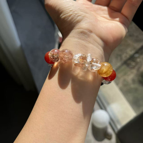 【錦鯉添財】天然金箔錦鯉膠花紅瑪瑙黑金超七手串黃膠花小衆復古