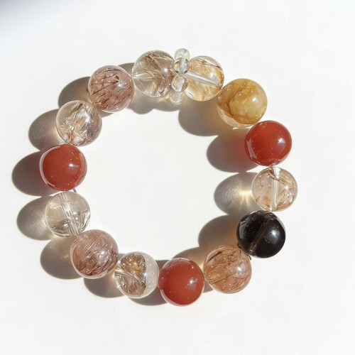 【錦鯉添財】天然金箔錦鯉膠花紅瑪瑙黑金超七手串黃膠花小衆復古