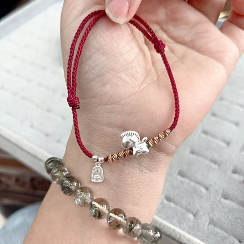 純銀999足銀手鏈本命年馬上有錢盤纏手繩喜樂新中式復古手飾 純銀999足銀手鏈本命年馬上有錢盤纏手繩喜樂新中式復古手飾