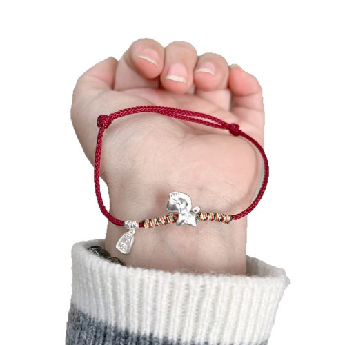 純銀999足銀手鏈本命年馬上有錢盤纏手繩喜樂新中式復古手飾 純銀999足銀手鏈本命年馬上有錢盤纏手繩喜樂新中式復古手飾