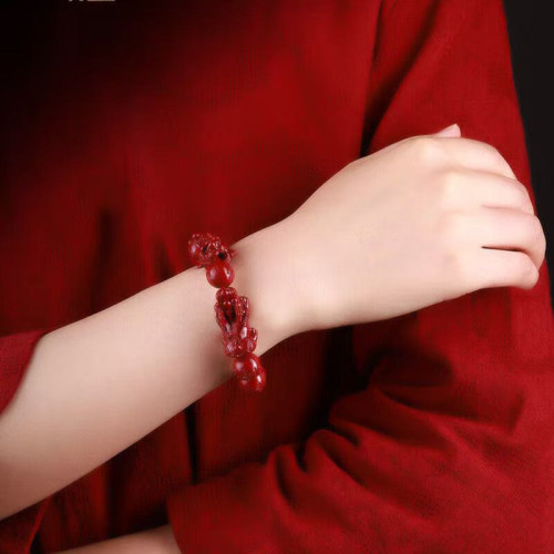 原礦硃砂手串六字真言貔貅高含量紫金砂本命年男女款手鏈飾品 原礦硃砂手串六字真言貔貅高含量紫金砂本命年男女款手鏈飾品