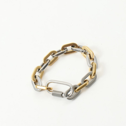 登山釦 手鏈 間金色 鈦鋼電鍍18k金  粗手鏈