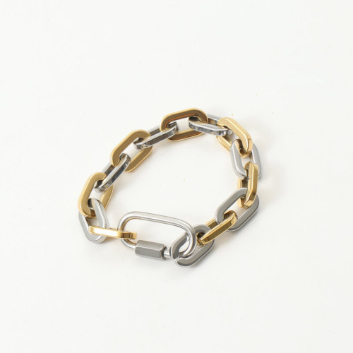 登山釦 手鏈 間金色 鈦鋼電鍍18k金  粗手鏈