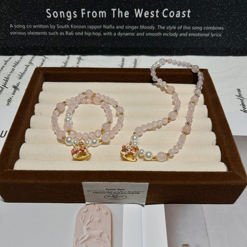 【粉水晶】馬年手鏈 水晶手串手飾手鏈串珠天然水晶手鏈女高級感