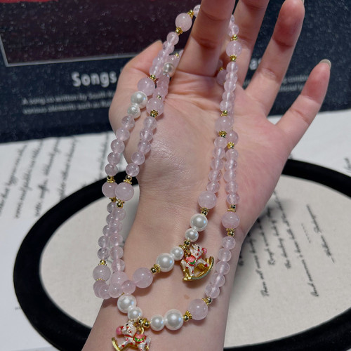 【粉水晶】馬年手鏈 水晶手串手飾手鏈串珠天然水晶手鏈女高級感