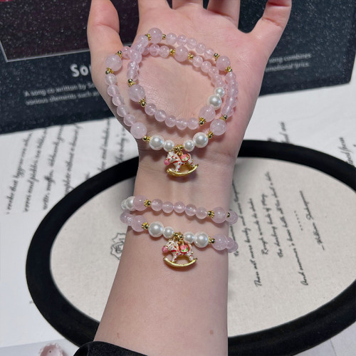 【粉水晶】馬年手鏈 水晶手串手飾手鏈串珠天然水晶手鏈女高級感