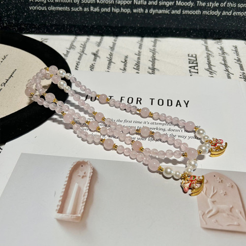 【粉水晶】馬年手鏈 水晶手串手飾手鏈串珠天然水晶手鏈女高級感