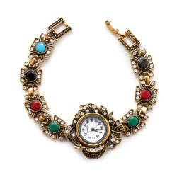 復古民族風飾品宮廷式高檔優雅手鏈帶手錶鑲鑽樹脂寶石義烏電子表