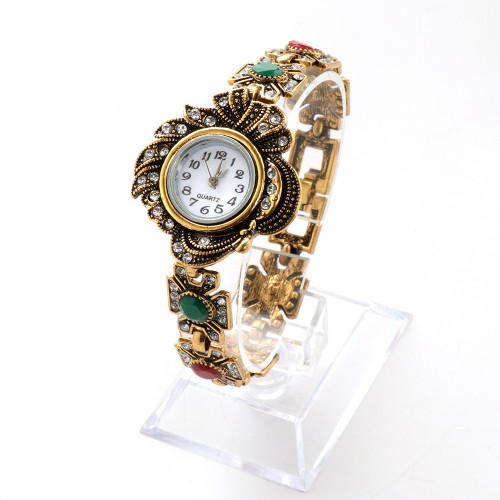 復古民族風飾品宮廷式高檔優雅手鏈帶手錶鑲鑽樹脂寶石義烏電子表