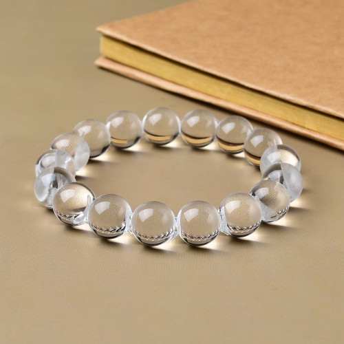 新中式白水晶牛鼻孔泡泡珠手鏈圓珠單圈男女手串水晶手鏈飾品
