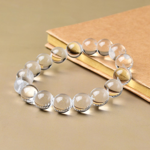 新中式白水晶牛鼻孔泡泡珠手鏈圓珠單圈男女手串水晶手鏈飾品