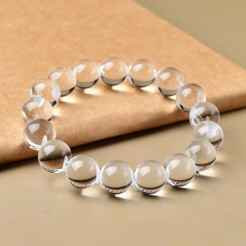 新中式白水晶牛鼻孔泡泡珠手鏈圓珠單圈男女手串水晶手鏈飾品