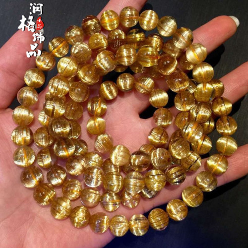 巴西珍藏級鈦晶手鏈金髮晶手鏈鈦金黃髮晶男女手串黃水晶手鏈飾品