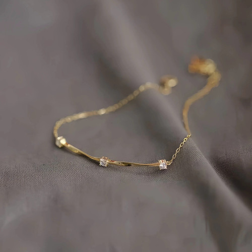 S925純銀鍍14K金經典莫比烏斯手鏈女 小衆設計高級感鑲鑽簡約手飾