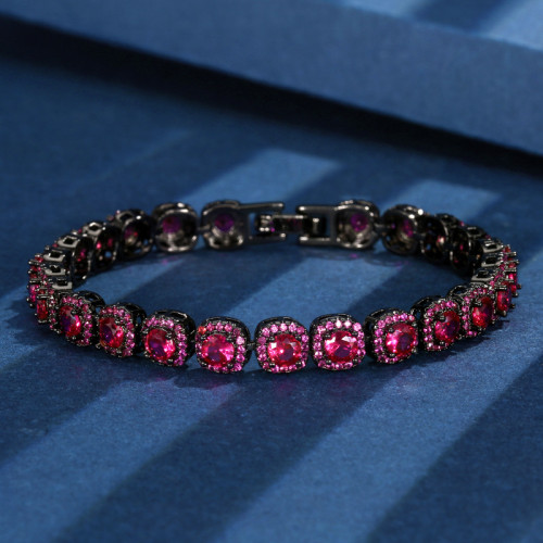 2025華碧珠寶歐美復古仿真剛玉輕奢滿鑽黑金手鏈手飾女主石4mm