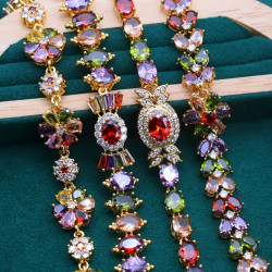 浪漫花朵設計彩色重工鋯石手鏈歐美時尚精緻手環小衆設計感爆