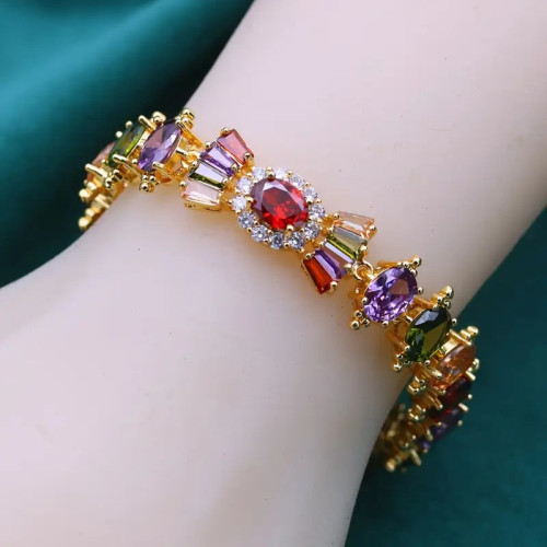 浪漫花朵設計彩色重工鋯石手鏈歐美時尚精緻手環小衆設計感爆