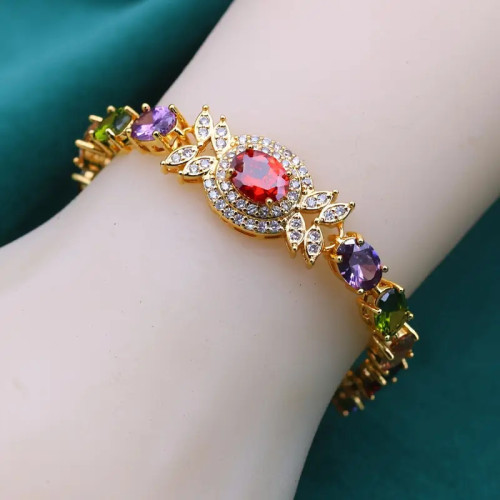 浪漫花朵設計彩色重工鋯石手鏈歐美時尚精緻手環小衆設計感爆