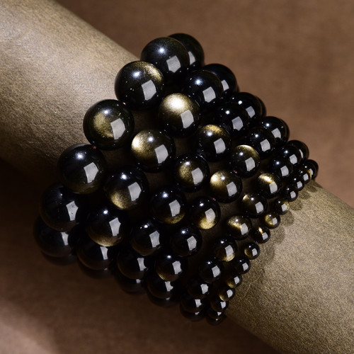 天然雙金眼金曜石手串高貨男女情侶款單圈黑曜石彿珠手鏈散珠 天然雙金眼金曜石手串高貨男女情侶款單圈黑曜石彿珠手鏈散珠