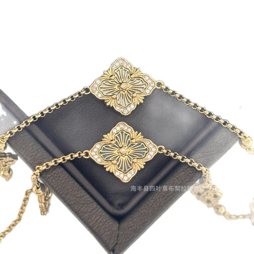 布契拉提手鏈拉絲鐳射單花三花五花四葉草女款提花宮廷風虎眼石