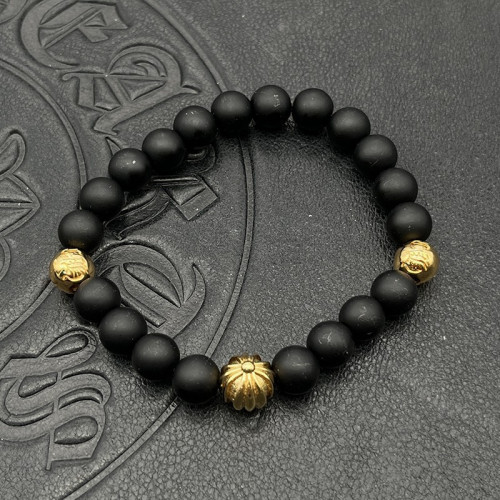 潮款飾品黑曜石8mm手串男女士手飾串珠十字架泰銀復古不掉色龐克