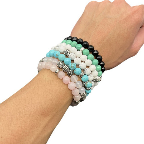 潮款飾品黑曜石8mm手串男女士手飾串珠十字架泰銀復古不掉色龐克